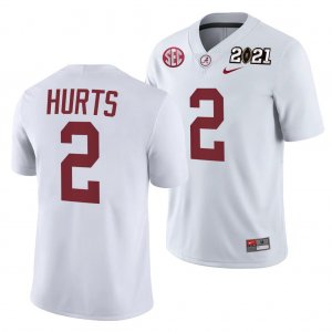 Men's Alabama Crimson Tide #2 Jalen Hurts 2021 Rose Bowl Champions White NCAA Playoff Away College Football Jersey 2403NJXT8